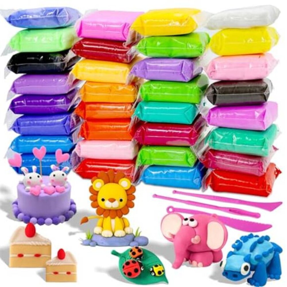 GIFT IDEA for KIDS 32 Colors Colorful Bright Air Dry CLAY Non toxic with 3 tools